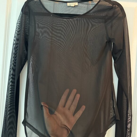 Silence + Noise Sheer Mesh Long Sleeve Top – Black - Picture 1 of 3